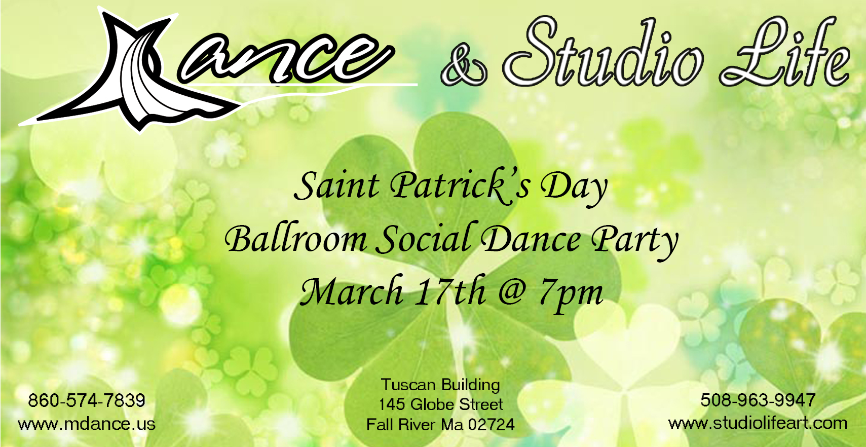 m dance studio events fall river saint patrick's day social dance party march 17th 7pm
